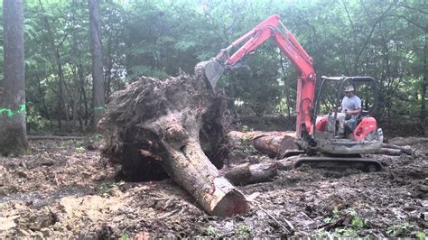 how to knock down trees with mini excavator|how to pull trees with excavators.